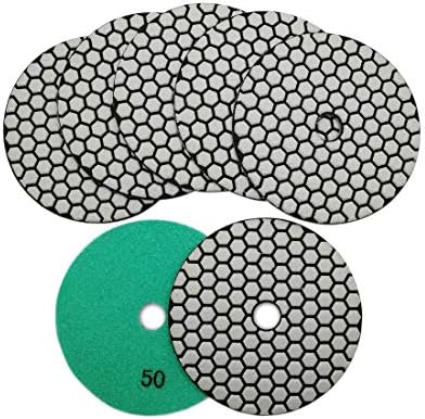 SHDIATOOL 5 Inch Dry Diamond Polishing Pads, 50 Grit Resin Bond Grinding Discs for Granite, Marble, Quartz & Stone Countertops, Hook and Loop Sanding Pads for Angle Grinder Polisher, 7-Pack