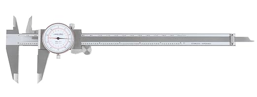 Accusize Industrial Tools 8''/200 mm by 0.001''/0.02 mm Dual Needle Precision Dial Caliper Stainless Steel in Fitted Case, Imperial/Metric, P920-S238