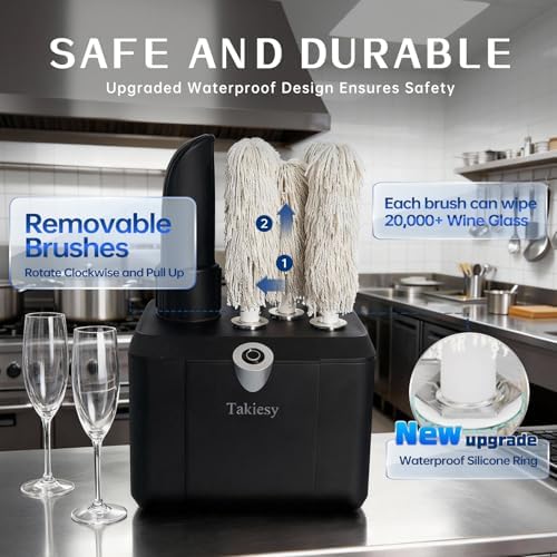 Commercial Glass Polisher Machine with 6 Microfiber Brushes, 330 Cups/Hour, 136℉ Warm Air Drying & LFGB Certified Heads, Build for Wine Beer Glasses in Bar Restaurant Hotel
