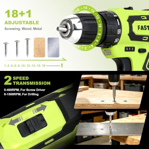 FASTPRO Home Tool Set with Drill, Household Repairing Tool Kit, Green