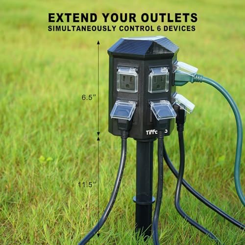 TiFFCOFiO Outdoor Power Strip Weatherproof, 25 FT Extension Cord with Stake, 6 Grounded Outlets for Christmas Yard Decorations and Inflatables, 15A/1875W, ETL Listed (Pack of 2)