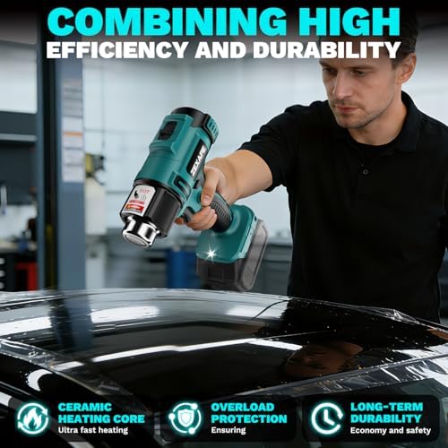 Cordless Heat Gun Compatible with Makita 18V Battery, 350W Fast Heating Soldering Gun with LED Light, 122℉-1022℉ Variable Temperature with 5 Nozzles for DIY Craft, Shrink Tubing (Tool Only)