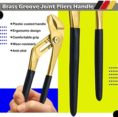 WEDO 3-Piece Brass Pliers Set,10" Groove Joint Pliers,6" Slip Joint Pliers,7" End Cutting Pliers, Non-Slip Handle