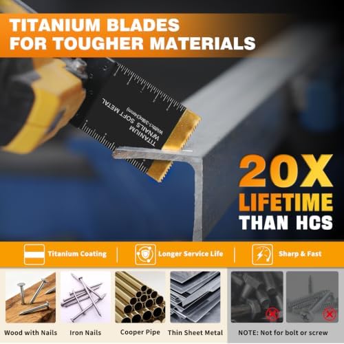 AMZWEI 50PCS Titanium Oscillating Tool Blades, Curved Edge Oscillating Saw Blades for Metal, Wood, Plastic, Quick Release Multi Tool Blades Compatible with Dewalt Milwaukee Ryobi Rockwell Fein