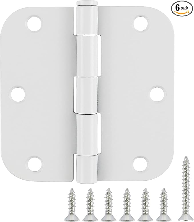 6 Pack 3.5 Inch Door Hinges White Matte Rounded 3 1/2 Inch Noise Free Iron Residential Standard Hinge for Interior Doors,House/Flat/Apartment/Dorm/Loft/Hut/Cottage-TCDHINGES Factory Hardware 3 ½"