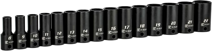 Capri Tools 3/8 in. Drive Semi-Deep Impact Sockets Set, Metric, 8 to 22 mm, 15-Piece