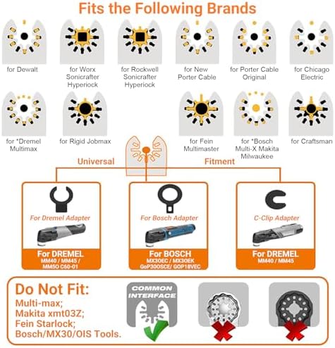 PECHAM 9PCS Diamond Oscillating Tool Blade, Multi Tool Blades Kits for Grout Removal and Soft Tile Cut, Fit Porter Cable Black & Decker Rockwell Ridgid Ryobi Milwaukee Chicago