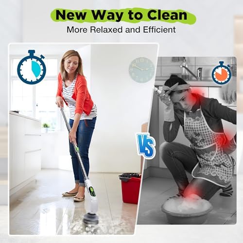 WORKPRO 8V Cordless Spin Scrubber, 8 Replaceable Brush Heads & 3 Speeds