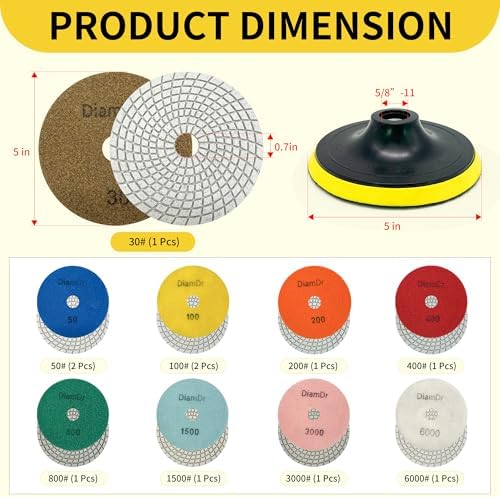 5 Inch Diamond Polishing Pads Tile Stone Diamond Sanding Pads Kit