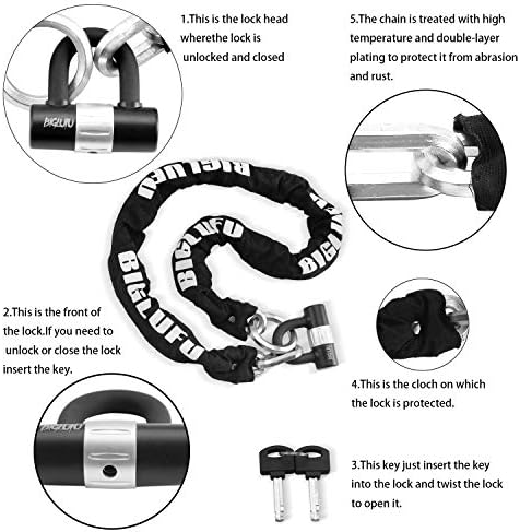 Motorcycle Chain Locks, Anti Theft Bike Lock with 5FTx12mm Security Chain