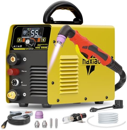 haxiaoer 55A Plasma Cutter [Large LED Display], Non Touch Pilot ARC High Frequency Air Power Plasma Cutter Machine, DC Inverter 110V/220V Dual Voltage Plasma Cutting Machine, PT/2T/4T, 1/2” Clean Cut