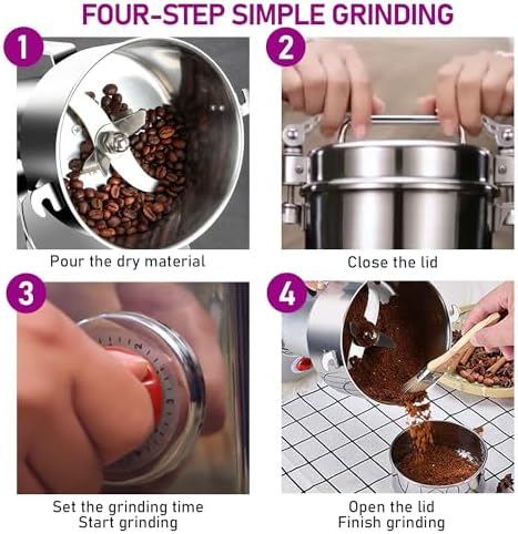 550g Grain Mill, 304 Stainless Steel Spice Grinder, 2000W High-speed Commercial Flour Mill, Superfine Flour Mill Grinder for Home, Grain Mill for Flour