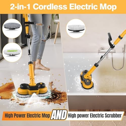 Cordless Electric Mop for Dewalt 20V Battery (NO Battery), 2 in 1 Spin Mop & Floor Scrubber Machine with LED Light & Water Spray 800 RPM for Floor Cleaning, Hardwood,Tile