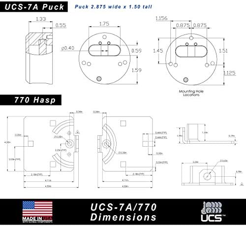 PACLOCK's UCS-7A/770 Hasp and Puck Kit, High Performance 6-Pin Cylinder, One Lock Keyed to a Number U-Pick! w/ 2 Keys, Silver Anodized Aluminum, Double Coated Grey Hasp