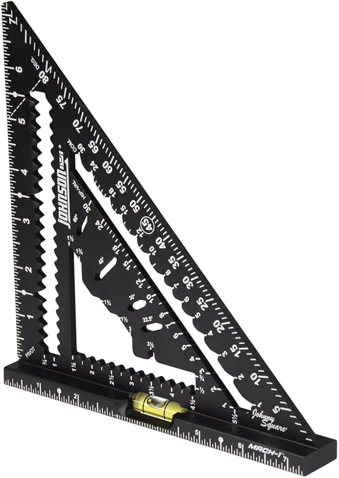 Johnson Level & Tool 1904-0700V 7-1/4" Johnny Square® MACH-1™ Smart Mark™ Rafter Square with Level Vial, Black