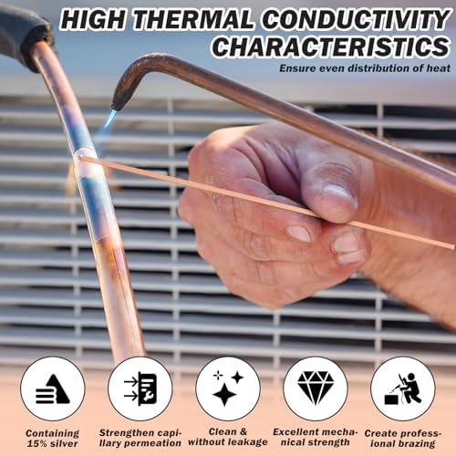 40 Sticks 15% Silver Brazing Rods AWS BCuP-5 15% Silver Solder Phos Copper Brazing Alloys Flat Welding Rods 0.050"x1/8"x10" for HVAC Refrigeration Air Conditioning Cold Storage Equipment