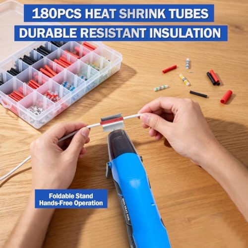 350W Mini Heat Gun Kit with 300pcs Waterproof Solder Seal Wire Connectors & 3:1 Heat Shrink Tubing, Dual-Temp 482°F/752°F (250°C & 400°C) Fast Heating for Automotive, Marine, Wiring Repair 10-26 AWG