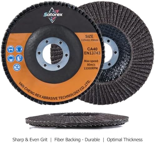 40 Pack 4.5" x 7/8" Premium Calcined Alumina Flap Disc, 40 Grit Type 29, 4 1/2 for Angle Grinder, Flap Sanding Disc for Stainless Steel, Metal, Wood
