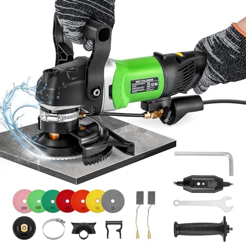 Antstone Wet Polisher 800W 6 Variable Speed 4'' Electric Granite Polisher Grinder Buffer with 7 Diamond Polishing Pads Wet Stone Polisher Concrete Polisher for Granite Marble Concrete Stone Tile