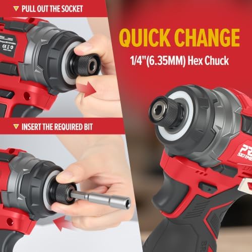 Prostormer 17V Cordless Impact Driver Set, 140Nm Brushless Screwdriver(Red)