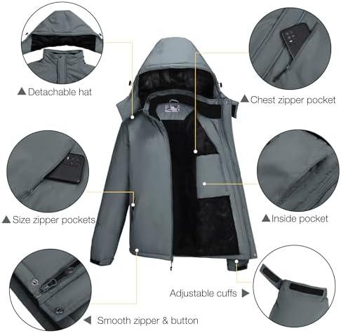 CAMELSPORTS Mens Winter Jacket Waterproof Warm Snow Ski Jackets Faux Fur Fleece Rain Coats with Removable Hood