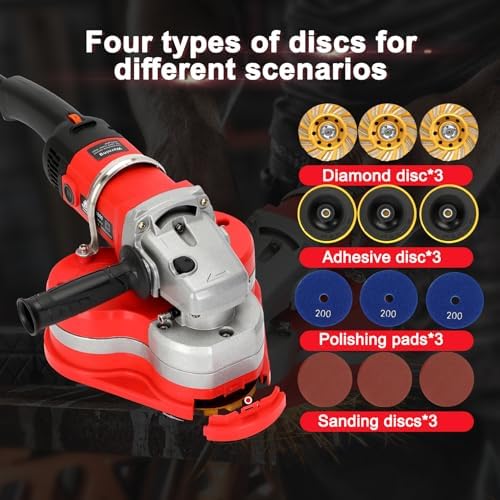 3-Head Electric Diamond Polisher Machine, 8" grinding diameters and 3pcs Diamond Grinding Wheels, 3800W Concrete Grinder for Polishing Stone Concrete Surface, Metal Descaling and Thinset Removing