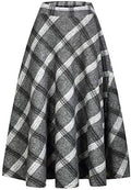 IDEALSANXUN Womens Plaid Wool Skirts Elastic Waist A-Line Pleated Tartan Long Skirts