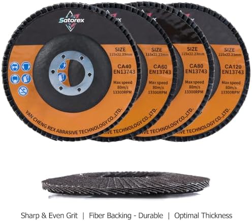 40 Pack 4.5" x 7/8" Premium Calcined Alumina Flap Disc, 40 60 80 120 Grit Type 29, 4 1/2 for Angle Grinder, Flap Sanding Disc for Stainless Steel, Metal, Wood