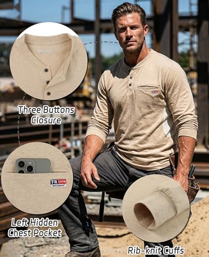 BOCOMAL FR Shirts for Summer Breathable Vented Mesh Flame Resistant Henley