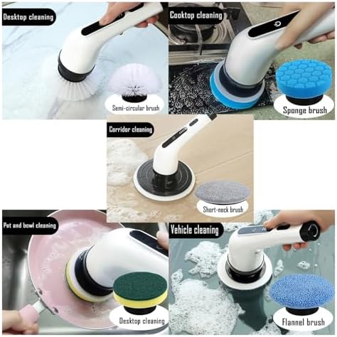 Electric Spin Scrubber, Multi-Purpose Cleaner,9 in 1 Electric Spin Scrubber,Cordless Cleaning Brush with 9 Replaceable Heads,Cordless Shower Scrubber,Adjustable and Detachable Handle(White)