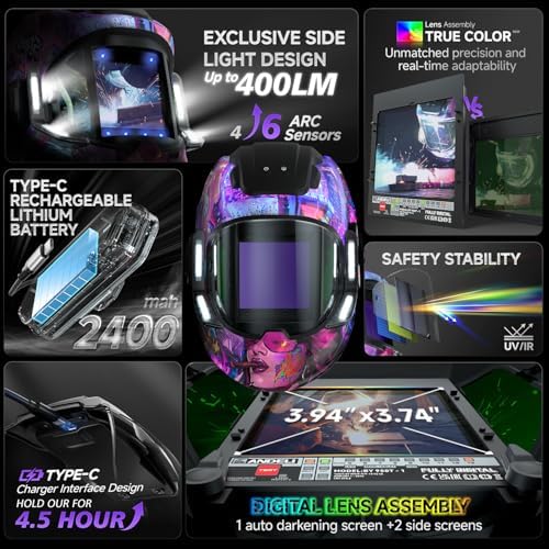 ANDELI Auto Darkening Welding Helmet with Light,with Internal Display