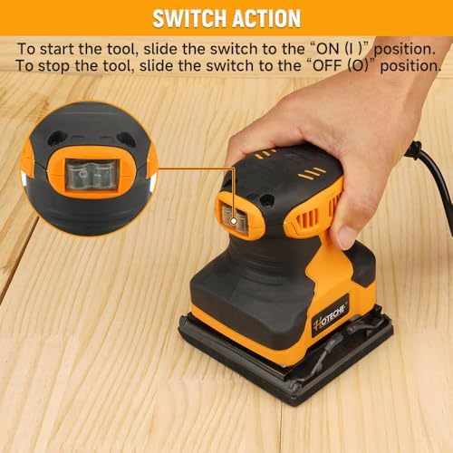 Hoteche 240W Palm Sander, 110X100mm Square Sander with 14500rpm, Yellow, Color Box Packaging