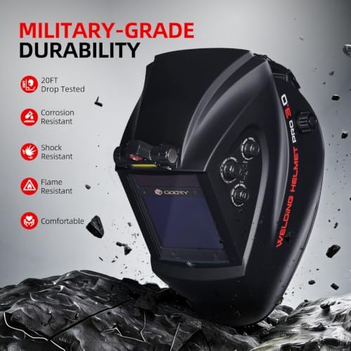 GOORY Auto Darkening Welding Helmet with Light, Large View 3.94"X3.66"
