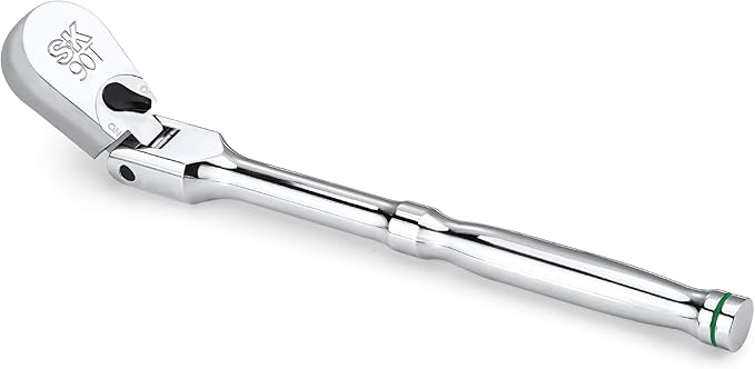 SK 3/8" Drive Flex Head Ratchet, Swivel Ratchet Handle, 90-Tooth Pear Head | Premium CR-V Steel, Reversible Design, with Contoured Handle