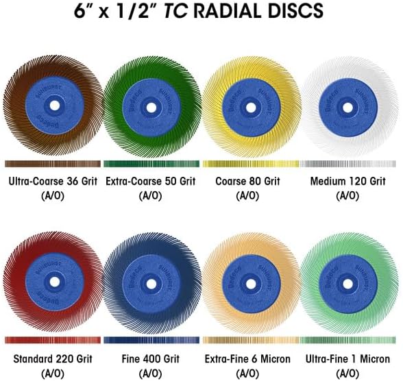 Dedeco Sunburst Radial Bristle Disc 1 Pack - 6 1/2" Curved - 1/2" Arbor - Brown 36 Grit (Ultra-Coarse) - Aluminum Oxide for Polishing & Finishing