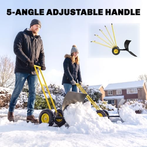 Outsunny Snow Shovel with Wheels, 29" x 18" Metal Snow Pusher, Yellow