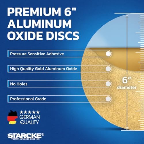 6 Inch Sanding Discs 220 Grit, 100 Pack Sandpaper Discs PSA Adhesive Sandpaper Roll No Hole - Disc Gold Round Sanding Paper, Durable Sand Paper for Wood, Auto Body, Metal, Paint for Surfaces