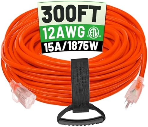 POWGRN 300 FT 12/3 Outdoor Extension Cord Waterproof Heavy Duty Power Cord