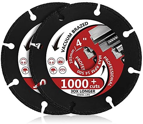2Pcs/Lot 4“ Diamond Metal Cutting Disc Diamond Cut Off Wheel for All Purpose Cutting of Metal Including Rebar, Sheet Metal, Ductile Pipe, Angle Iron, Stainless Steel and Similar Materials (4-2pcs)