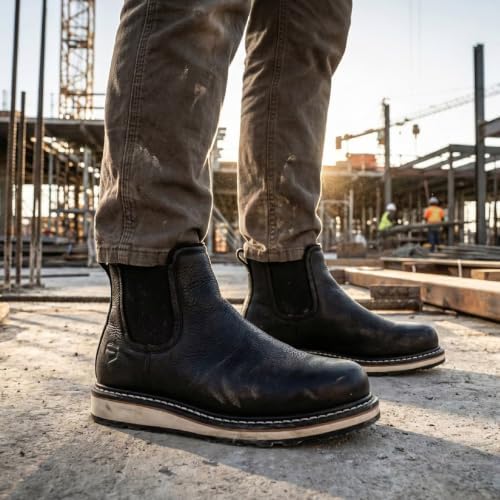 SUREWAY Men's 6-Inch Slip-On Chelsea Work Boots, Soft Toe Leather Boots