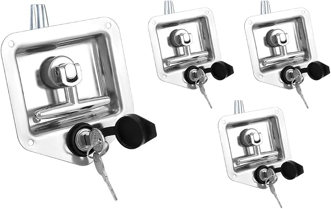 QWORK Stainless Steel T-Handle Latch Kit, 4 Lock Latches and 8 Keys Perfect for RVs, Campers and Trailers