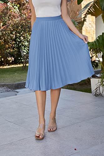 GRACE KARIN Pleated Midi Skirt for Women Chiffon A-Line Outfits