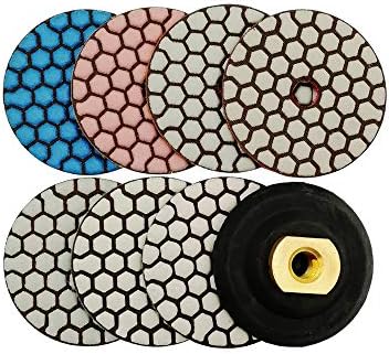 SHDIATOOL 3 Inch Dry Diamond Polishing Pads Set of 7 Pieces Plus a Rubber Backer for Granite Marble Quartz