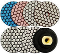 SHDIATOOL 3 Inch Dry Diamond Polishing Pads Set of 7 Pieces Plus a Rubber Backer for Granite Marble Quartz