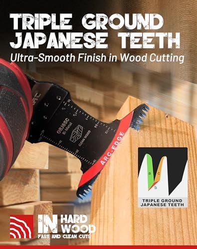 EZARC Bi-Metal Arc Edge Oscillating Tool Blade, 2-9/16" Extra-Wide Japanese Teeth Oscillating Saw Blades for Clean Cuts in Hard Wood & Plastic, Universal Fit Multitool Blades, 3-Pack