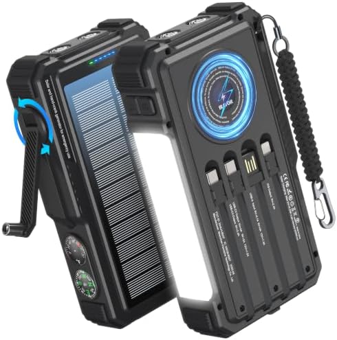 BLAVOR Solar Power Bank with Hand Crank and Built-in 4 Cables 20000mAh