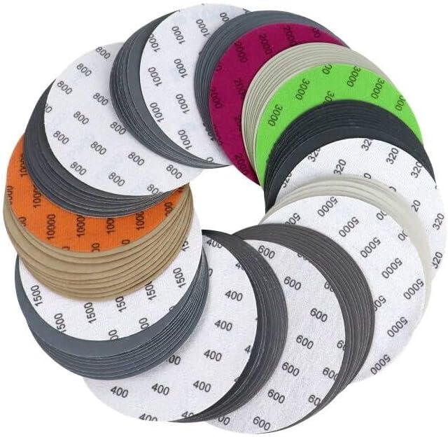 POLIWELL 6 Inch Wet Dry Sanding Discs 100Pcs Waterproof Sandpaper