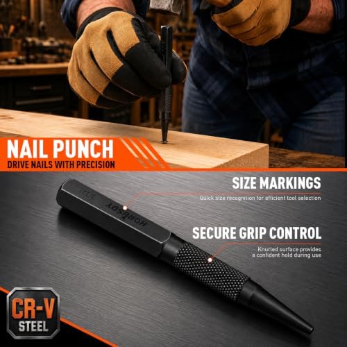 19-Piece Punch and Chisel Set, Pin Punches, Center Punch, Alignment Tools