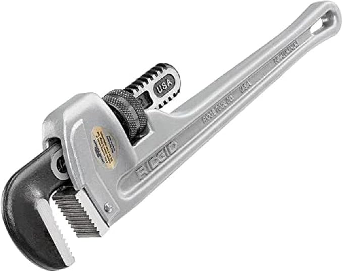 RIDGID 47057 Model 812 Aluminum Straight Pipe Wrench, 12-inch Plumbing Wrench, Silver, Small & 31095 Model 814 Aluminum Straight 14" Plumbing Pipe Wrench, Silver, Made in the USA