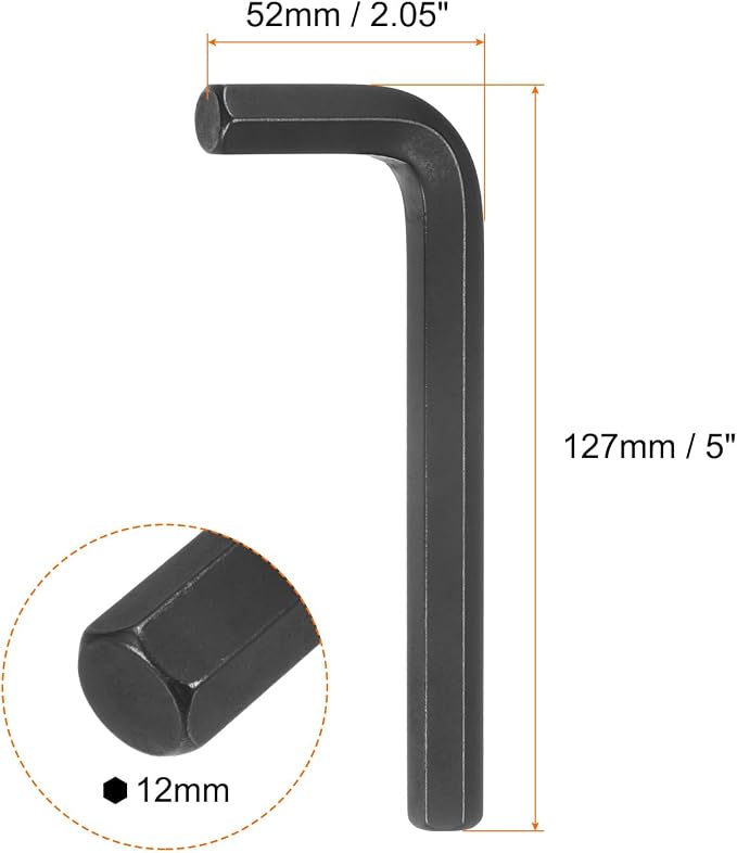 HARFINGTON Hex Key Wrench 12mm L-Shape Hexagon Metric Chrome Vanadium Steel | Repairing Tool Wrenches for Home Repair,Black